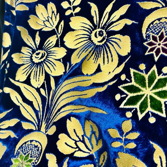 Tory Burch Hollis Cosmic Floral Velvet Foiled Gold Metallic Sweater Navy Blue S - Picture 7 of 12